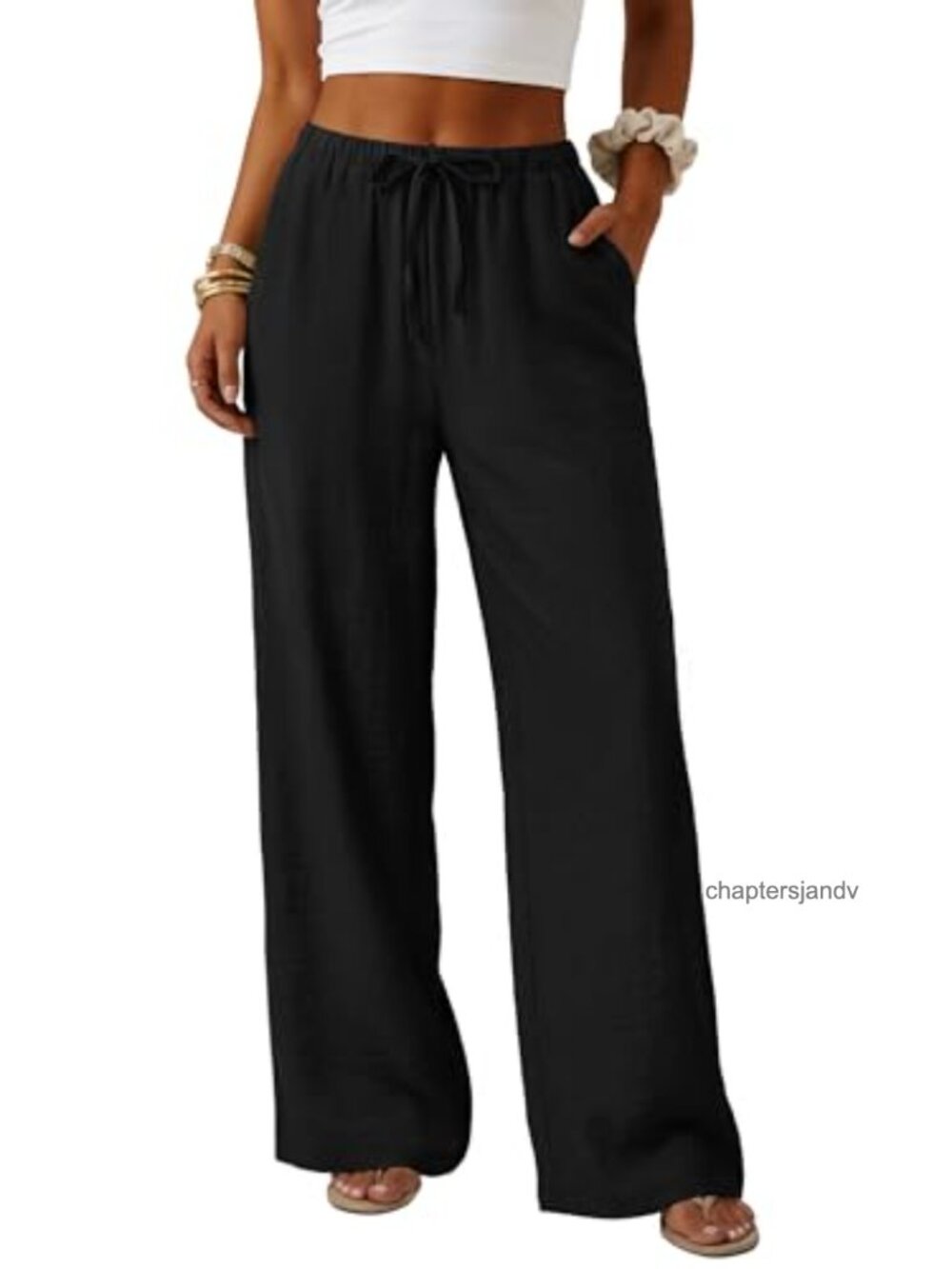 Wide Leg Summer Drawstring Elastic Waist Palazzo Pants for Women